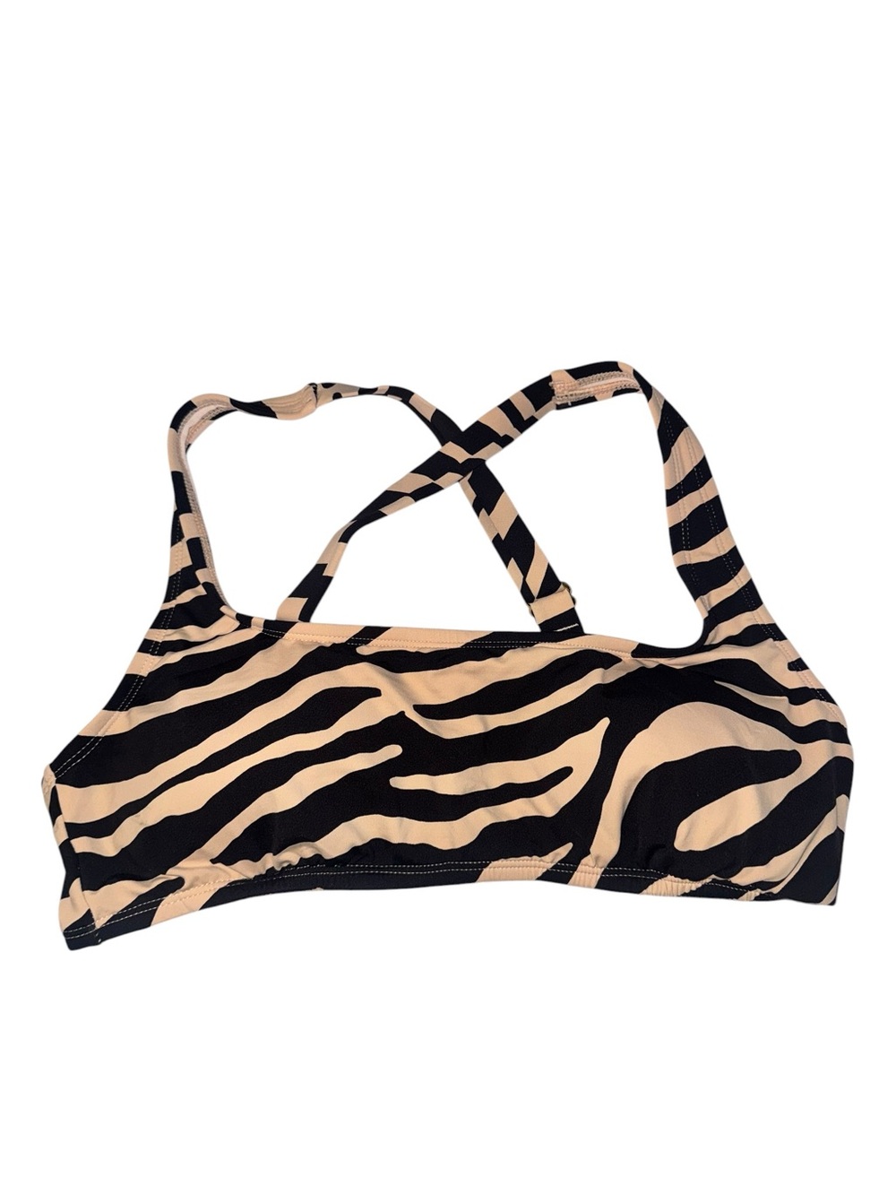 Amavi Black and Beige Zebra-Print Crossback Sports Bralette